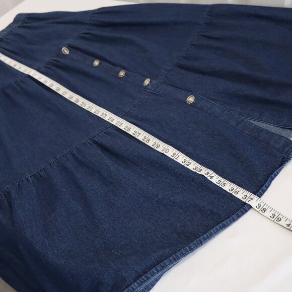 Vintage Crazy Cowgirl Women's Denim Tiered Full Maxi Skirt Concho Buttons Sz Lg - Picture 7 of 7